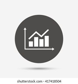 Graph chart sign icon. Diagram symbol. Statistics. Gray circle button with icon. Vector