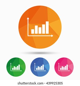 Graph chart sign icon. Diagram symbol. Statistics. Triangular low poly button with flat icon. Vector