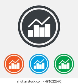 Graph chart sign icon. Diagram symbol. Statistics. Graphic design web element. Flat graph chart symbol on the round button. Vector