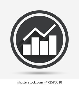 Graph chart sign icon. Diagram symbol. Statistics. Circle flat button with shadow and border. Vector