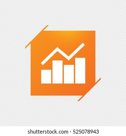 Graph chart sign icon. Diagram symbol. Statistics. Orange square label on pattern. Vector