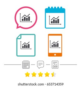 Graph chart sign icon. Diagram symbol. Statistics. Calendar, chat speech bubble and report linear icons. Star vote ranking. Vector