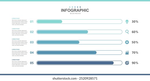 Gráfico dados estatísticos Dados estatísticos Modelo de elementos infográficos, Conceito comercial 5 etapas para relatório e apresentação ilustração do diagrama econômico