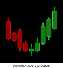Graph chart of stock on black background. Vector illustration.