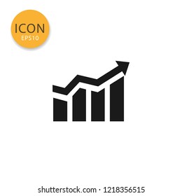 Graph chart up trend with arrow icon flat style in black color vector illustration on white background.