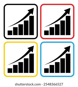 Nach oben Diagramm Vektorsymbol-Set. Wachstumssteigerungszeichen. Symbol für Wirtschaftsaufstieg und -abschwung. Symbolsatz für Statistiken. Vektorillustrator. 