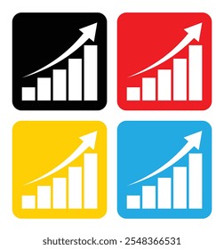 Nach oben Diagramm Vektorsymbol-Set. Wachstumssteigerungszeichen. Symbol für Wirtschaftsaufstieg und -abschwung. Symbolsatz für Statistiken. Vektorillustrator. 