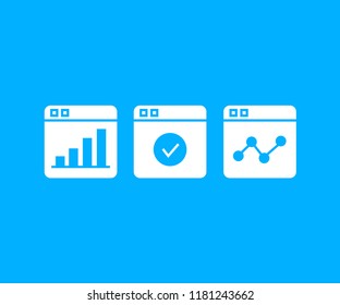 graph and chart in web icons in blue background