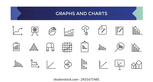 Graph and Charts line icons. Vector illustration include icon - data analysis, diagram, stat, histogram, economy outline pictogram for infographic statistic presentation.