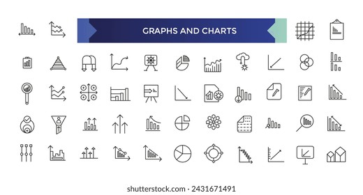 Graph and Charts line icons. Vector illustration include icon - data analysis, diagram, stat, histogram, economy outline pictogram for infographic statistic presentation.