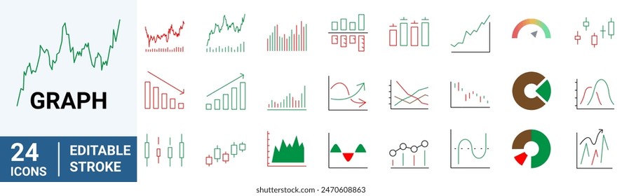 Graph and charts web line icons. data elements, bar and pie, diagrams for business infographics. visualization of data statistic and analytics. vector illustration