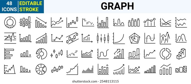 Graph and charts web line icons. data elements, bar and pie, diagrams for business infographics. visualization of data statistic and analytics. vector illustration