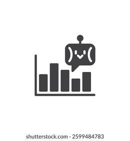 Graph with chatbot metrics vector icon. filled flat sign for mobile concept and web design. Bot Analytics glyph icon. Symbol, logo illustration. Vector graphics