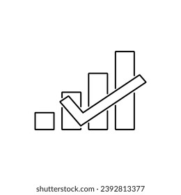 Graph with check icon outline. Illustration vector of business growth isolated. Flat icon of bar chart sign symbol. Checklist for website and app design