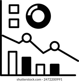 A graph with a circle in the middle and a downward trend. The graph is black and white