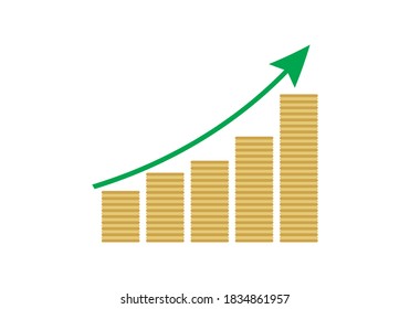 Graph of coins growing on the rise.