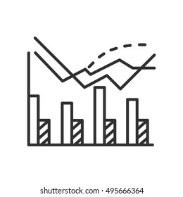  Graph with columns icon, line design. Statistical schedule. Schedule securities. Stock chart, vector linear illustration.