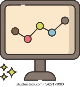 Graph in computer screen icon isolated on white background