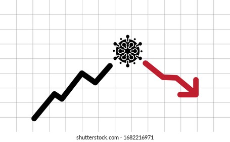 Graph Coronavirus Stock Market Fall. Shares Fall Down. Pandemic Falling Markets. Markets Plunging. Economic Fallout. 2019 Novel Coronavirus Outbreak. Diagram Icon, Graph Growth. Covid-19.