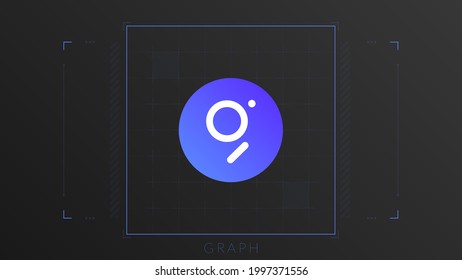 Graph cryptocurrency colorful gradient logo. Dark background with thin line decoration.