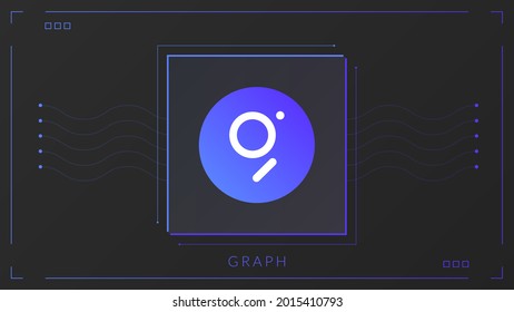 Graph cryptocurrency colorful gradient logo on dark background with thin line decoration.