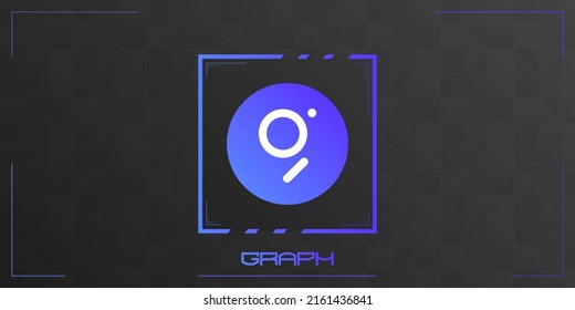 Gráfica criptodivisa colorido logo sobre fondo oscuro con triángulos de decoración de patrón. Ilustración vectorial.