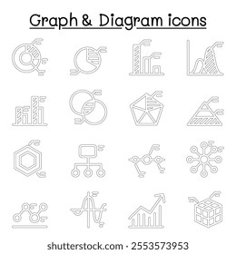 Graph , Data , Diagram, infographic, chart icon set in thin line style