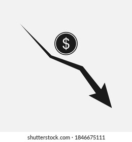 Graph decline vector icon isolated on white background.