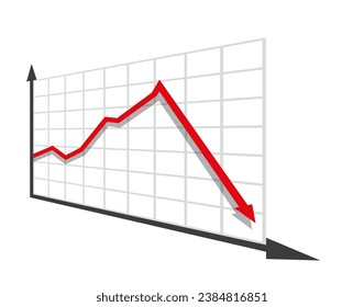 Graph with decrease report. Diagram with recession and bankruptcy progress. Business and finance vector illustration