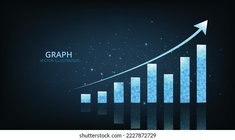 Graph design on dark blue background. Abstract image of a growth chart in glowing blue.Digital economy graph grow for world trend.