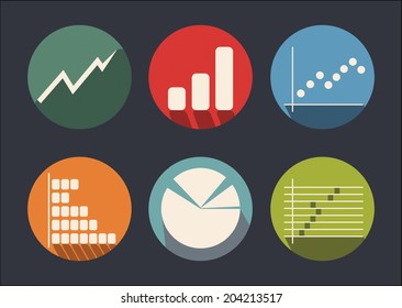 Graph Of Development, Abstract Flat Color Icon Set