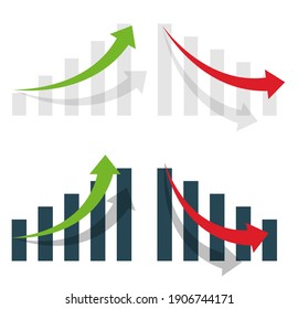 Graph or diagram with arrow going up and down. Graph rise and fall business. Vector  illustration.