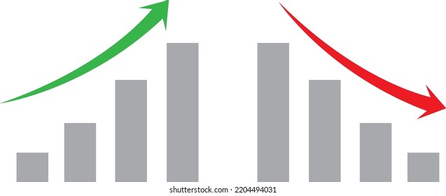 Graph or diagram with arrow going up and down. Graph rise and fall business. Vector