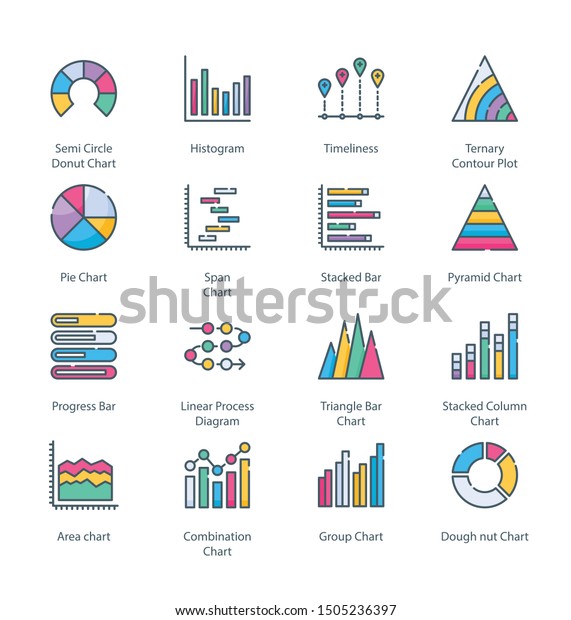 Graph Diagram Flat Colored Line Icons Stock Vector (Royalty Free ...