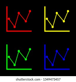 Graph diagram icon, color set. Black background
