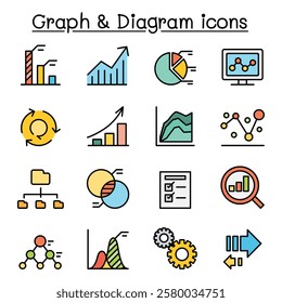 Graph and Diagram icon set in color line style