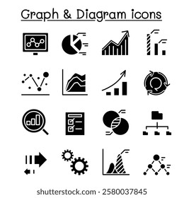 Graph and Diagram icon set in glyph style
