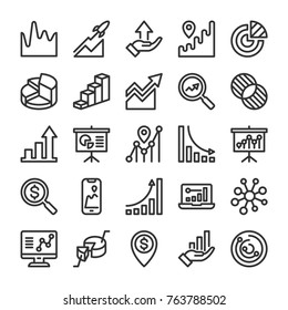 Graph and Diagram icons set. Analytics and SEO symbols. Line style