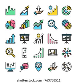 Graph and Diagram icons set. Analytics and SEO symbols. Line style