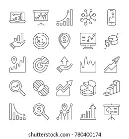 Graph and Diagram icons set. Analytics and SEO symbols. Line style