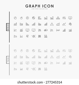 graph and diagram on bold and thin line icons concept