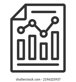 Graph, diagram on a sheet of paper, research result - icon, illustration on white background, outline style