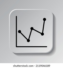 Graph Diagramm einfache Symbol. Flaches Design. Schwarzes Symbol auf der quadratischen Schaltfläche mit Schatten. Grauer Hintergrund.ai