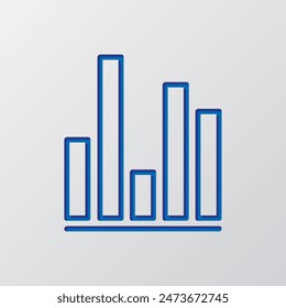 Graph, diagram simple icon. Flat design. Paper cut design. Cutted blue symbol with shadow. Gray background.ai