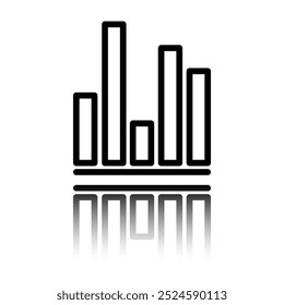 Graph, diagram simple icon. Flat design. Black icon with mirror reflection. White background.ai