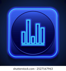 Graph, diagram simple icon. Flat design. Blue neon style on button. With shadow.ai