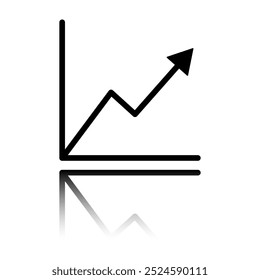 Vetor de ícone simples de diagrama de gráfico. Design plano. Ícone preto com reflexo espelho. Fundo branco.ai