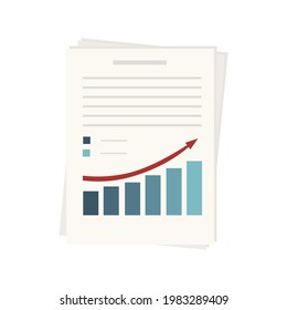 Grafik, Diagramm oder Statistik. Dynamik der Entwicklung und der Prozessleistung.Pfeil nach oben. Dokument zur Unternehmensanalyse, 
Wachstumsergebnis, Seite, Blatt, Liste. Verkehrskonzept für Anzeiger melden-Vektorgrafik