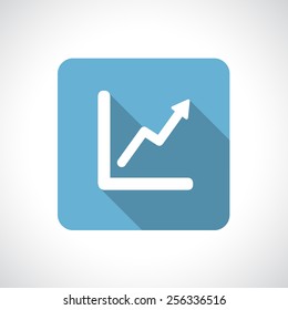 Graph, diagram. White symbol on blue square with modern round flat icon with shadow. Growth and success concept.