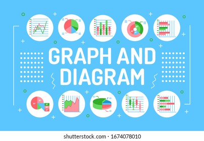 Graph and diagram word lettering typography. Visual comparison of data. Infographics with linear icons on blue background. Creative idea concept. Isolated outline color illustration